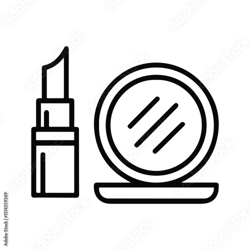 Woman Powder Box And Lipstick Icon. Vector illustration of Woman Face Powder Glass Box. Women beauty makeup tools.