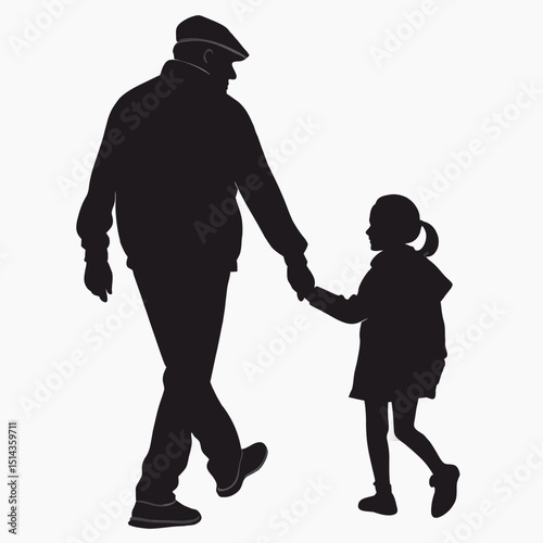 Grandfather Walking With Granddaughter Holding Han