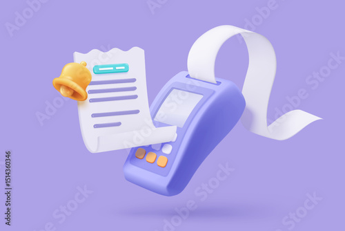 3D bill payment with credit card and financial for online shopping, payment credit card with alert notification. Invoice transaction with money coin. 3d receipt vector icon render illustration