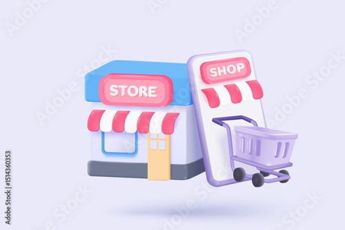 3d store icon signs for online shopping and digital marketing concepts. merchandise product with coupon promotion for offer customer, discount shopping. 3d selling visual vector icon illustration
