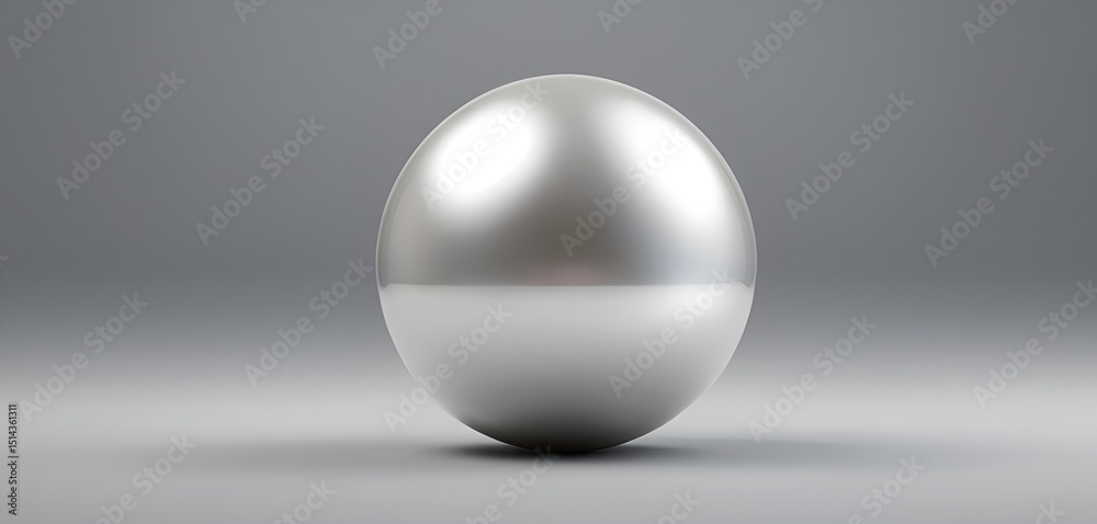 A reflective silver metallic sphere sits centered on a gray gradient background, smooth and simple. A reflective silver metallic sphere sits centered on a gray gradient background, smooth and simple.