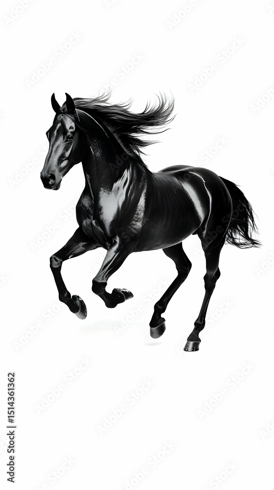Fototapeta premium Black Horse with Flowing Mane Illustration