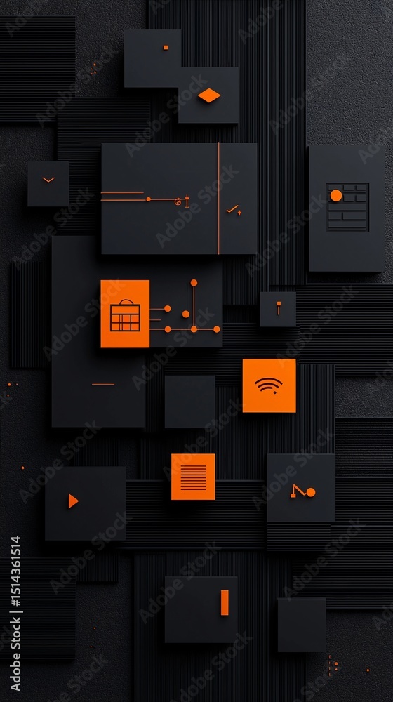 Abstract Geometric Design with Black and Orange Squares Abstract Geometric Design with Black and Orange Squares