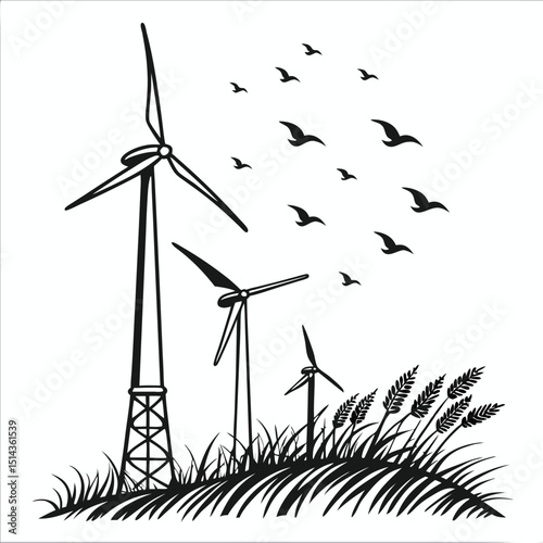 wind turbines on black background