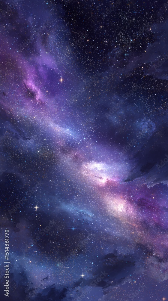 Fototapeta premium Purple and Blue Cosmic Galaxy with Sparkling Stars