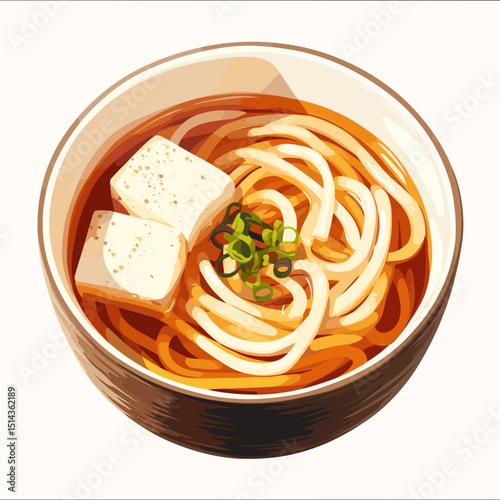Udon Noodles with Fried Tofu and Scallions