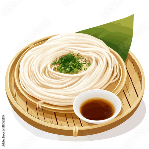 Cold Somen Noodles with Dipping Sauce and Scallions