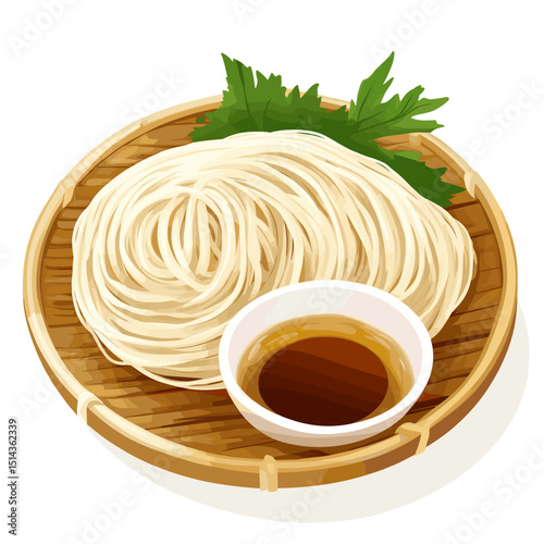 Cold Somen Noodles with Dipping Sauce and Scallions
