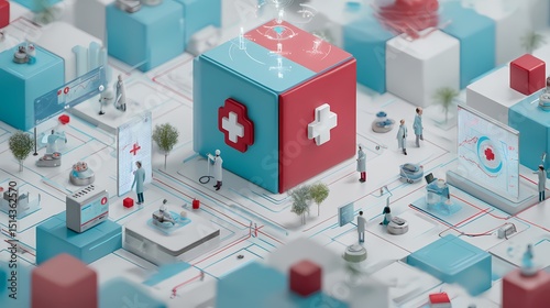 Futuristic Health Technology Concept with Medical Professionals and Data