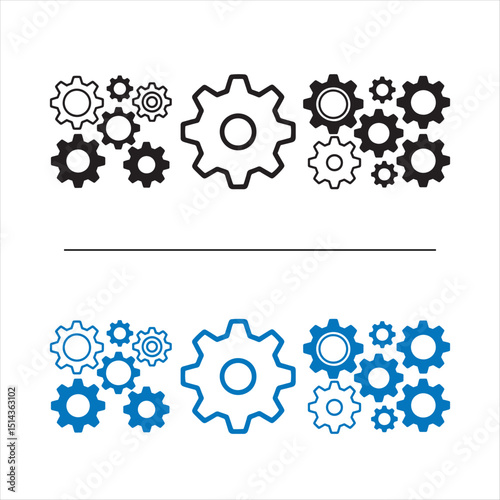 Different shaped gear icons vector set, black cogwheel vector collection, mechanical gear shapes Isolated on white background. vector file