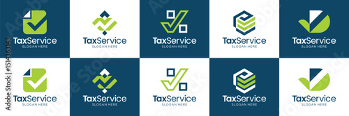 Set of tax financial logo template. Abstract check or bookkeeping symbol usable for business, company and service.