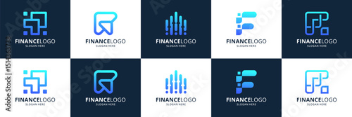 Set of accounting financial logos. Abstract symbol usable for business, investment and payment.