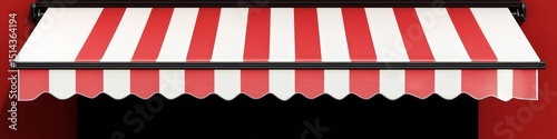 Red and white striped awning canopy for shop, cafe and street restaurant, png isolated on white background