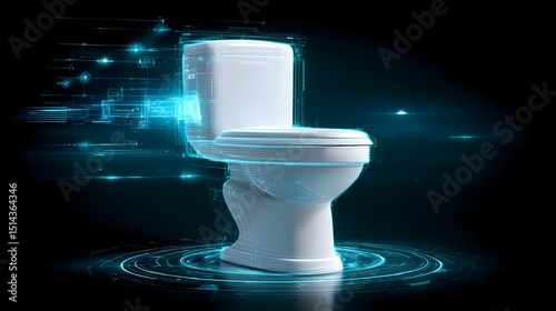 Futuristic Smart Toilet Design with Digital Technology Visualization