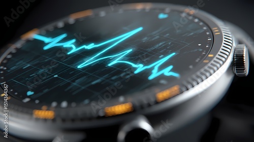 Modern Smartwatch Display with Heart Rate Monitor Line Graph