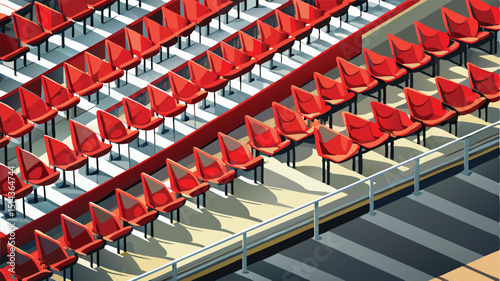Close up of a red metal shopping cart in a supermarket with digital audio control equipment