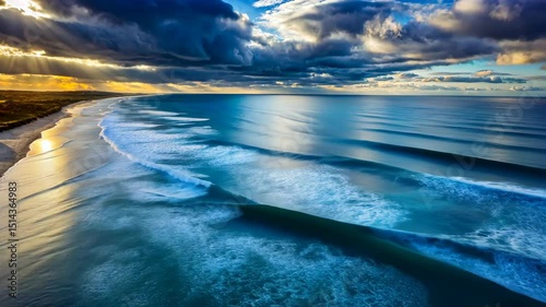 Ocean Waves Gently Crashing on a Sandy Shore During a Vibrant Sunset