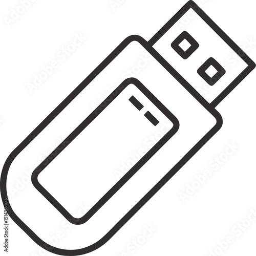 Minimalistic black and white usb flash drive icon in vector format, simple digital data storage symbol, portable memory stick, technology illustration