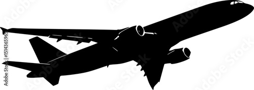 A black silhouette of a commercial passenger jet or airliner, minimalist, monochrome, sleek design, vector illustration
