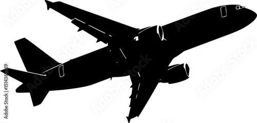 A black silhouette of a commercial passenger jet or airliner, minimalist, monochrome, sleek design, vector illustration

