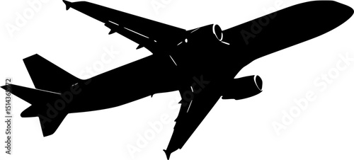 A black silhouette of a commercial passenger jet or airliner, minimalist, monochrome, sleek design, vector illustration

