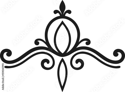 Abstract black and white floral pattern vector illustration with ornate vintage flower swirl decoration elements and leaf silhouettes