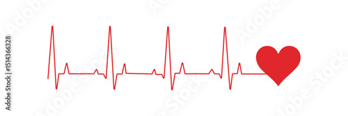 Red heartbeat line icon. Vector illustration isolated on a white background. Eps 10. With love in heart.  