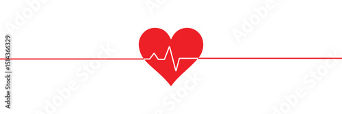 Red heartbeat line icon. Vector illustration isolated on a white background. Eps 10. With love in heart.  