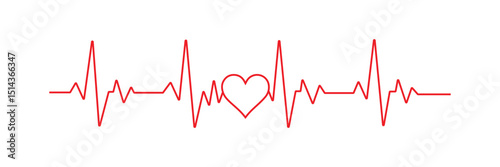 Red heartbeat line icon. Vector illustration isolated on a white background. Eps 10. With love in heart.  