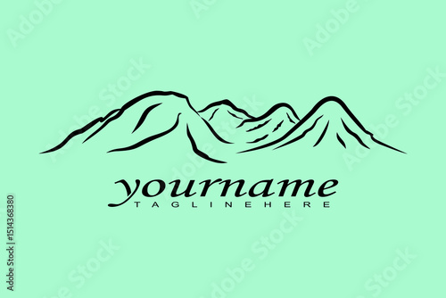 This is a black line mountain logo with a cyan background suitable for use as a logo design for mineral water companies, climbers, mountain tourism, nature lovers, communities, banners, posters,