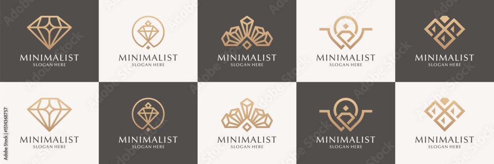 Set of abstract diamond logos. Elegant crystal or gemstone concept usable for business, jewelery and fashion. Set of abstract diamond logos. Elegant crystal or gemstone concept usable for business, jewelery and fashion.