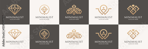 Set of abstract diamond logos. Elegant crystal or gemstone concept usable for business, jewelery and fashion.
