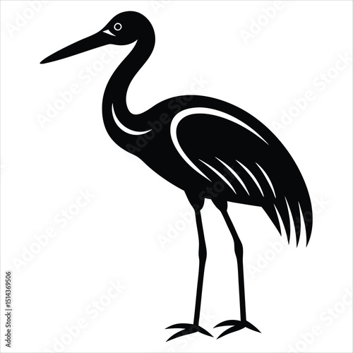 heron bird silhouette stork silhouette black vector illustration, Stork silhouette, Isolated stork on white background