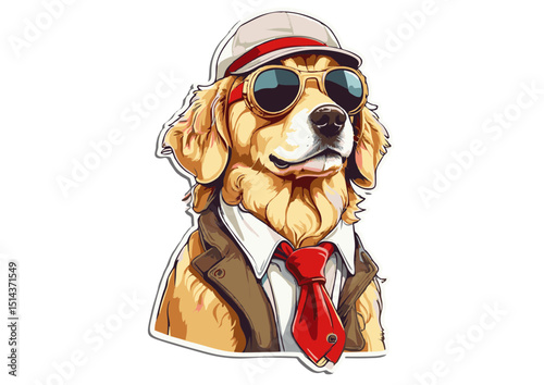 Cool Golden Retriever Dog in Suit and Sunglasses  Stylish Canine Illustration