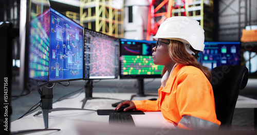 Принти на полотні African American Woman Engineer Checking SCADA Control