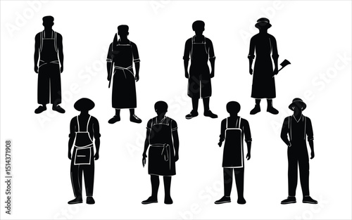 vector images of people wearing aprons in various poses