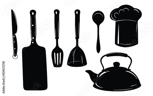 vector illustration of kitchen utensils and chef items