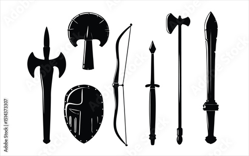 vector silhouettes of medieval weapons and equipment