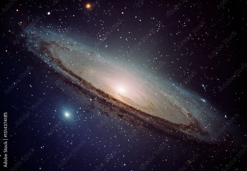 Fototapeta premium Spiral Galaxy in Deep Space with Bright Center and Surrounding Stars