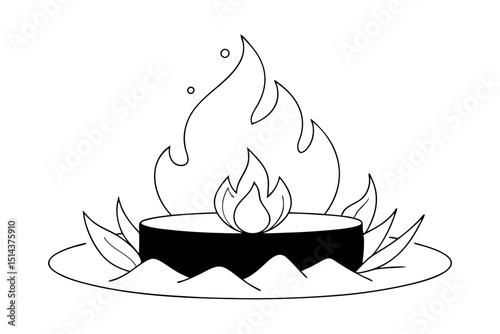 Simple Fire Pit Line Drawing Vector Art