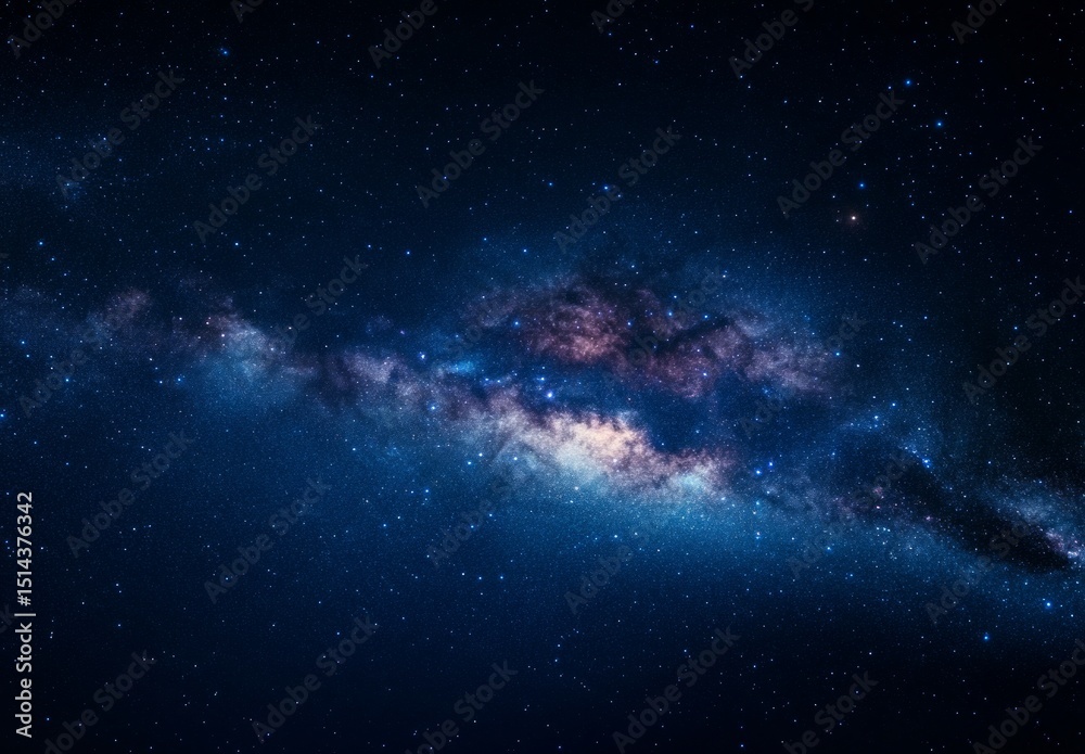 Fototapeta premium Stunning Milky Way Galaxy at Night, Deep Blue and Purple Hues, Cosmic Dust and Starry Sky