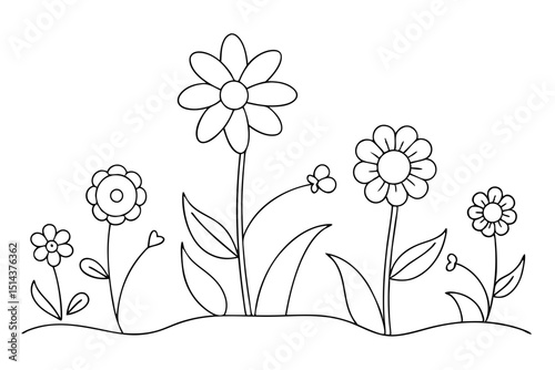 Blooming Garden Line Drawing for Children