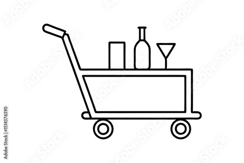 Rolling Bar Cart Line Art Drawing