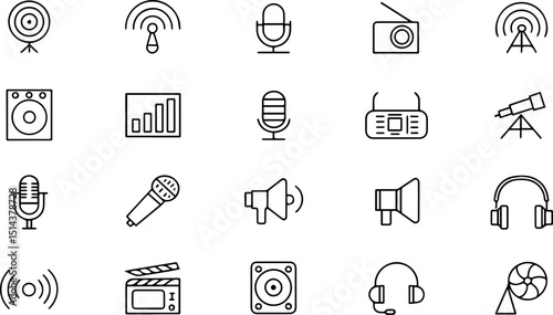 podcast set of web icons in line style  podcast ra.eps