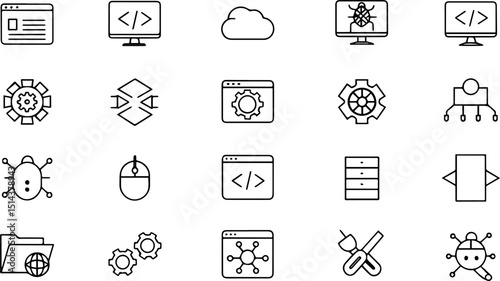 web development set of web icons in line style  de.eps