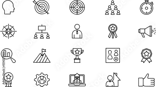 business goal web icon set in line style  collecti.eps