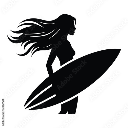 Surfboard vector, Surfing silhouettes, Surfboard silhouettes, Surfing board silhouette, Surfboard vector illustration, Surfboard icon, Silhouette surfer girl on the beach at sunset