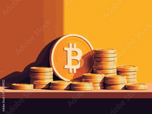 cryptocurrency bitcoin, blockchain technology for cryptocurrency concept illustration