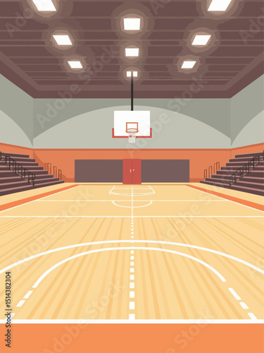 School gym flat color vector illustration Gymnasium with parquet floor for sports games Space for exercising Basketball court