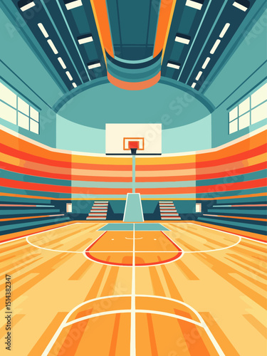 School gym flat color vector illustration Gymnasium with parquet floor for sports games Space for exercising Basketball court
